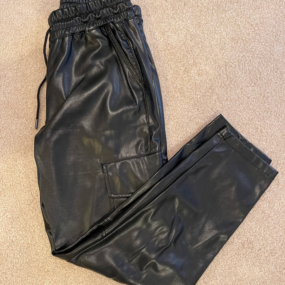 ZARA black leather paper bag pants with with elastic waste